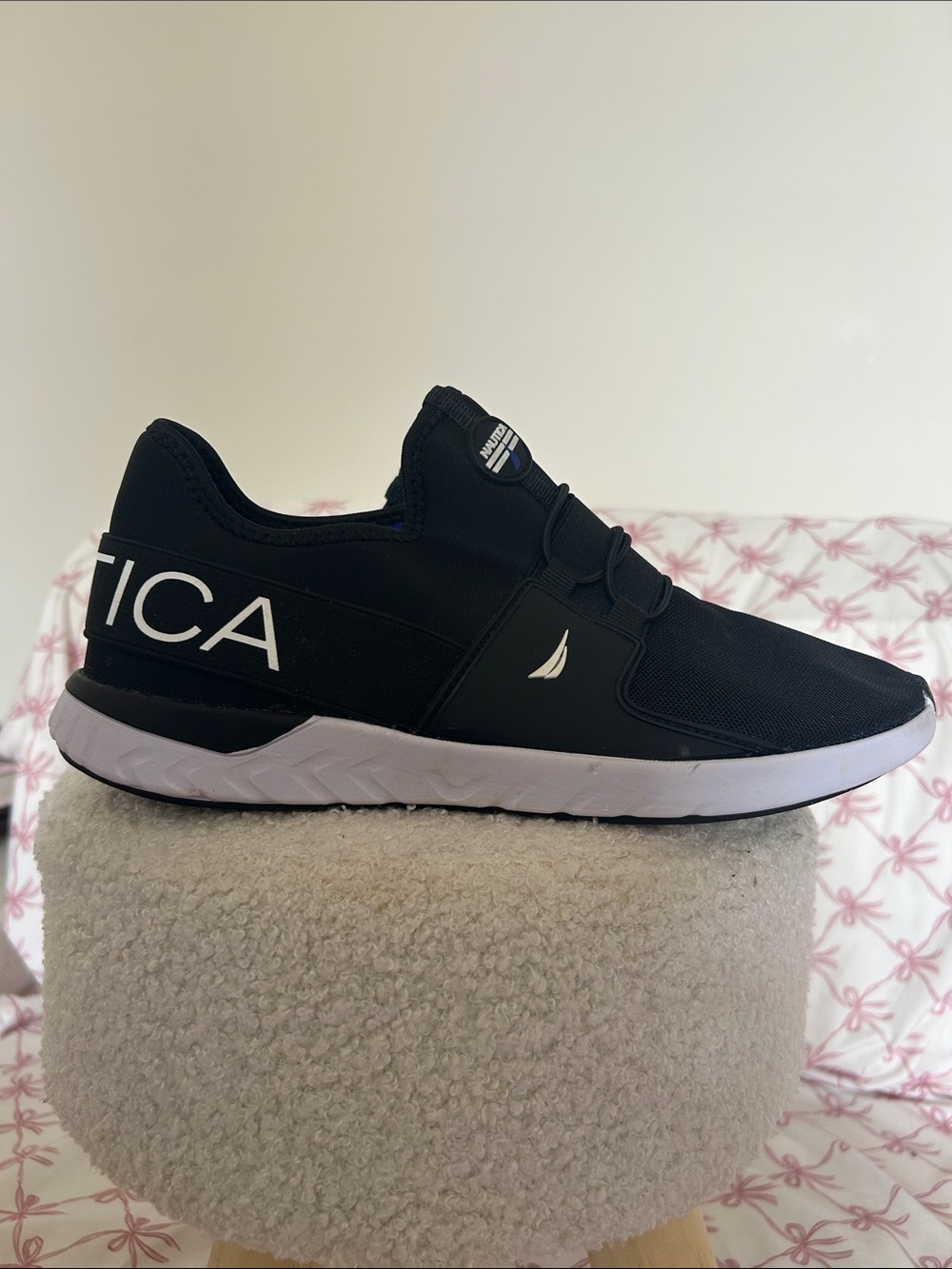 Nautica Black Athletic Slip-On Sneaker with White Sole